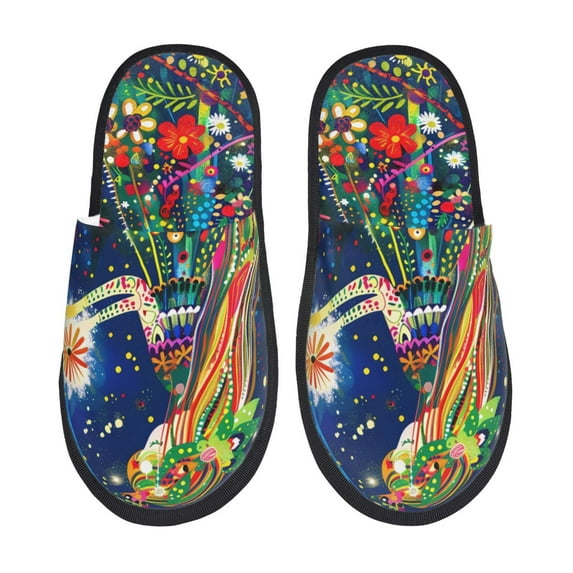 Fotbe Colorful Floral Forest Fairy Pattern Women's Fuzzy Slippers Plush Slippers Fluffy Winter House Shoes Indoor and Outdoor-Medium