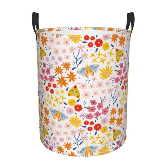 Fotbe Colorful Floral Laundry Basket with Handles, Waterproof Large Laundry Hamper, Wash Bag for Corner Dorm, Rolling Laundry Basket with Handles-Small