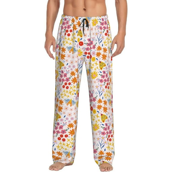 Fotbe Colorful Floral Men's Pajama Pants,Sleepwear Pants,Pj Bottoms Drawstring And Pockets-Large