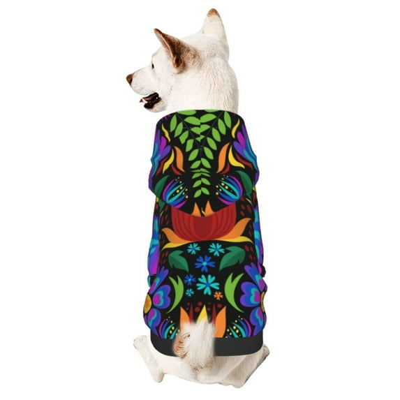 Fotbe Colorful Floral Print Small Dog Sweater Hoodies Pet Grey Hooded Soft Fleece Sweatshirts with Pocket Fall Winter Puppy Cat Sweaters Warm Clothes-X-Small