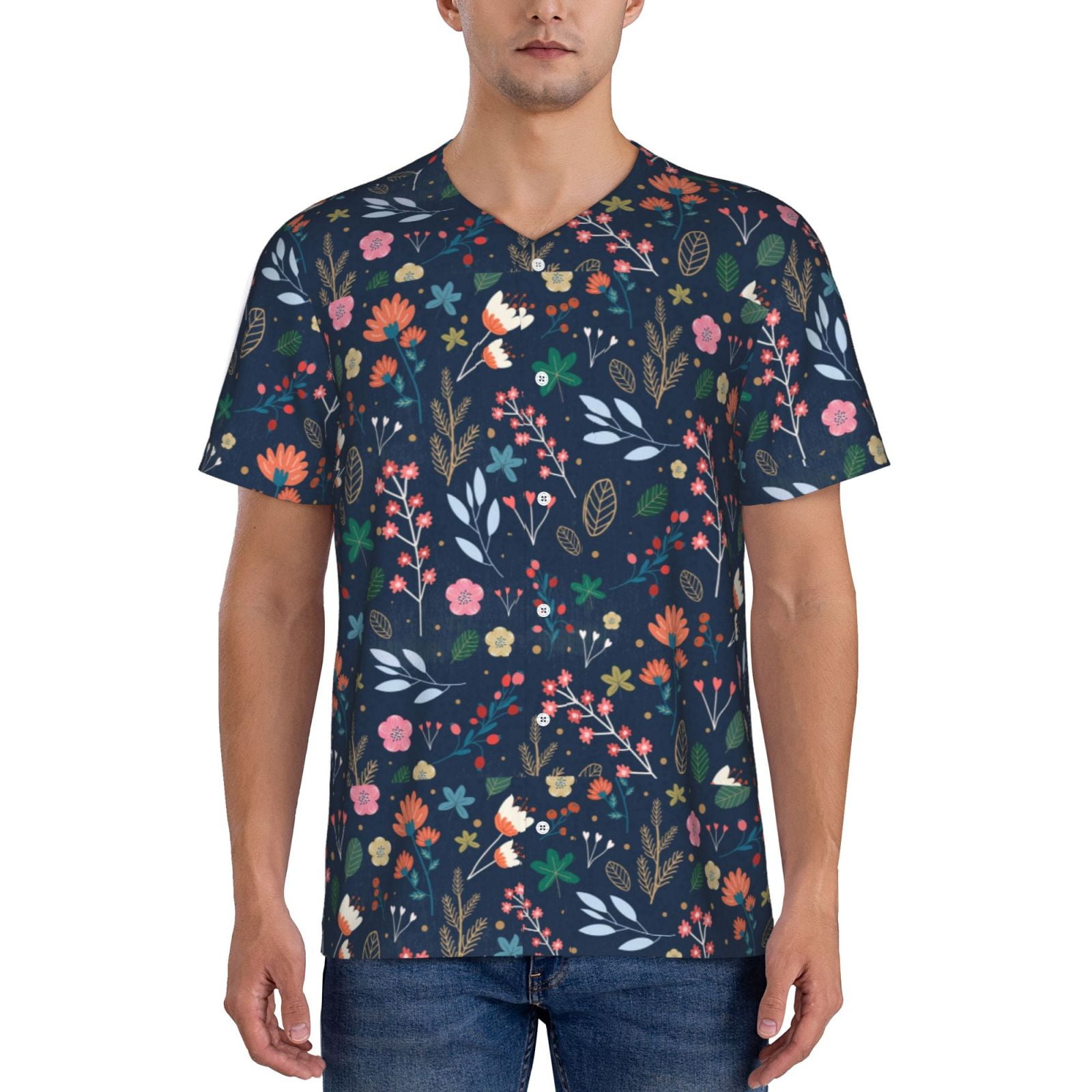 Fotbe Colorful Flowers Baseball Jersey Shirt for Men and Women, Casual