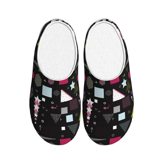 Fotbe Colorful Geometry Pattern Women's Fuzzy Curly Fur Memory Foam Loafer Slippers Indoor Outdoor Slippers Winter Home Shoes-44/45