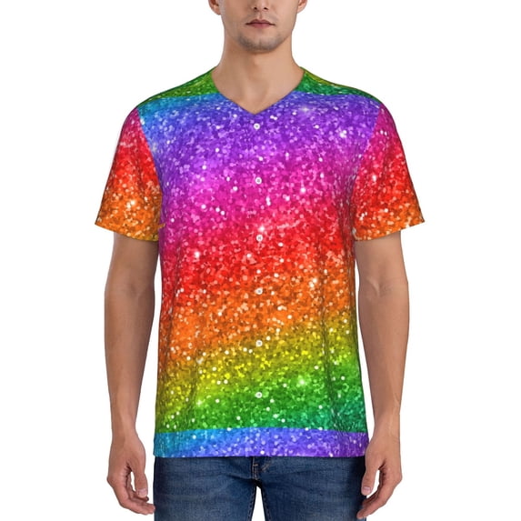 Fotbe Colorful Glitter Baseball Jersey Shirt for Men and Women, Casual Short Sleeves Button Down T-Shirt-Small