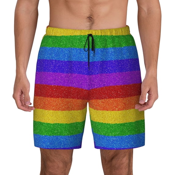 Fotbe Colorful Glitter Rainbow Men’s Swim Trunks Quick Dry Swim Shorts Board Shorts with Mesh Lining-Small