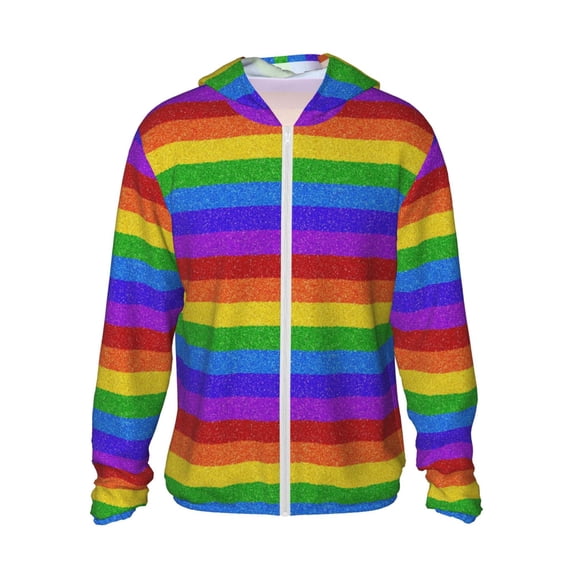 Fotbe Colorful Glitter Rainbow Men's Women's UPF 50+ Sun Protection Jacket Hooded Cooling Shirt with Pockets Hiking Outdoor Performance-3X-Large