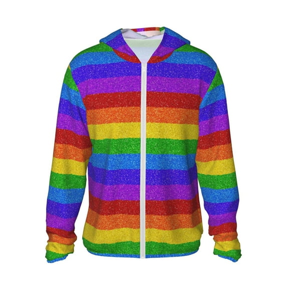 Fotbe Colorful Glitter Rainbow Men's Women's UPF 50+ Sun Protection Jacket Hooded Cooling Shirt with Pockets Hiking Outdoor Performance-XX-Large