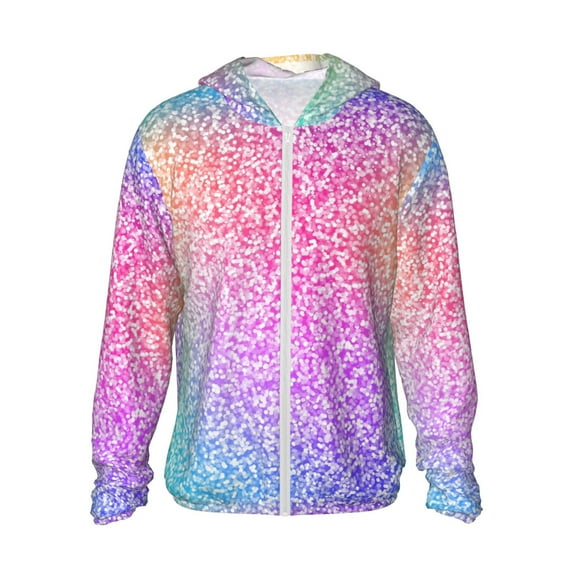 Fotbe Colorful Glitters Men's Women's UPF 50+ Sun Protection Jacket Hooded Cooling Shirt with Pockets Hiking Outdoor Performance-Small