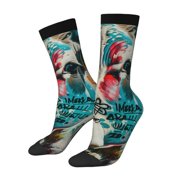 Fotbe Colorful Graffiti Cow Pattern Long Socks for Men & Women – Breathable & Stretchy Compression Socks, Ideal for Running, Travel, and Everyday Wear Size 5-11