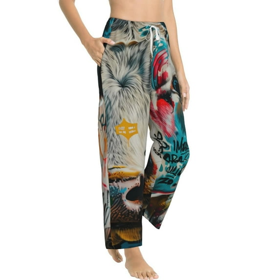 Fotbe Colorful Graffiti Cow Women's Pajama Pants,Sleepwear Pants,Pj Bottoms Drawstring And Pockets-XX-Large