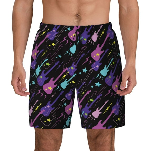 Fotbe Colorful Guitar Men’s Swim Trunks Quick Dry Swim Shorts Board Shorts with Mesh Lining-Small