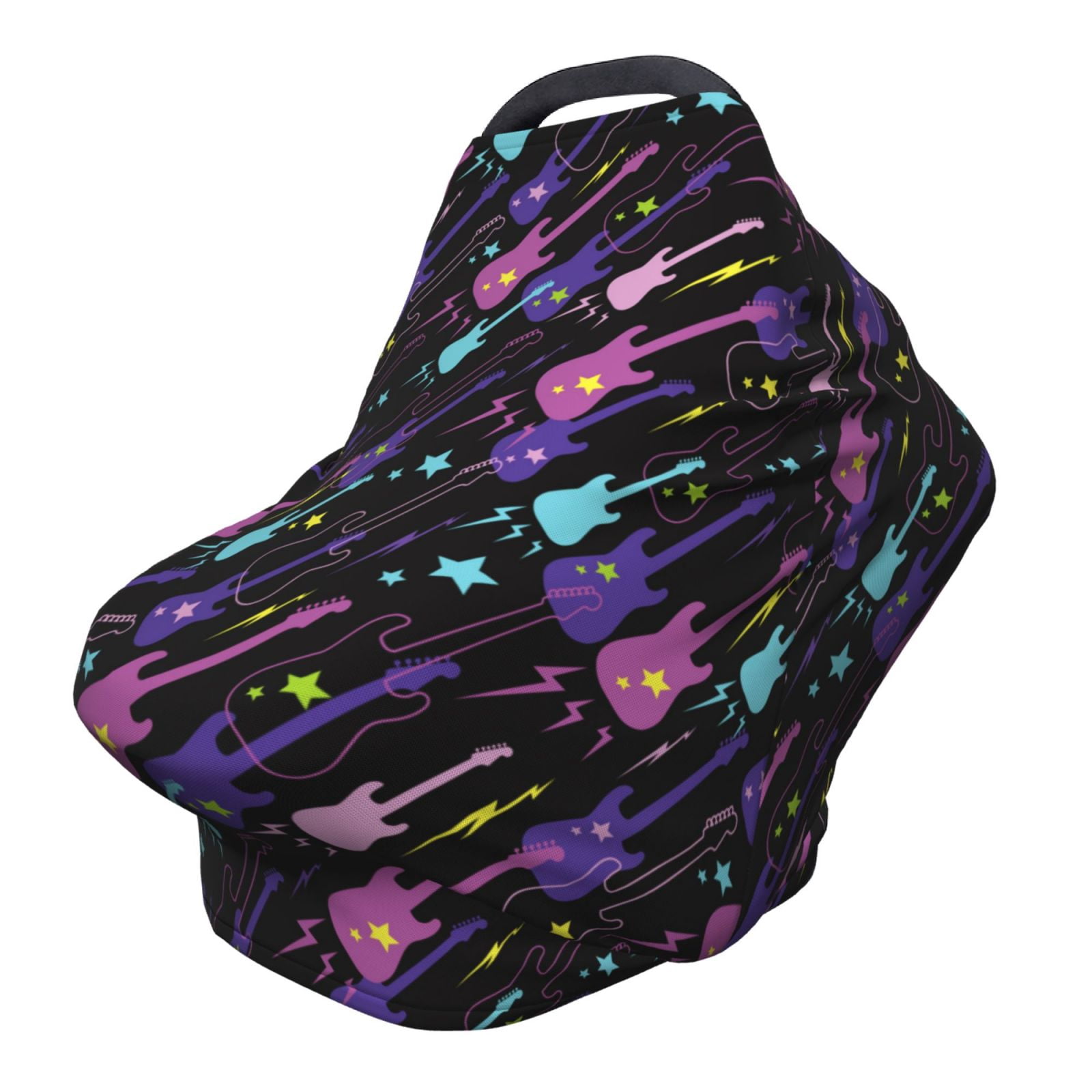 Fotbe Colorful Guitar Pattern Car Seat Covers for Babies, Nursing Breastfeeding Cover Infant Carseat Canopy, Soft Stretchy Carrier Cover