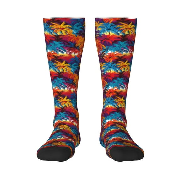 Fotbe Colorful Hawaii Palms print Women's Men's Novelty Crew Socks Cotton Socks Knee High Socks for Walking,Running,Nurses,Pregnancy