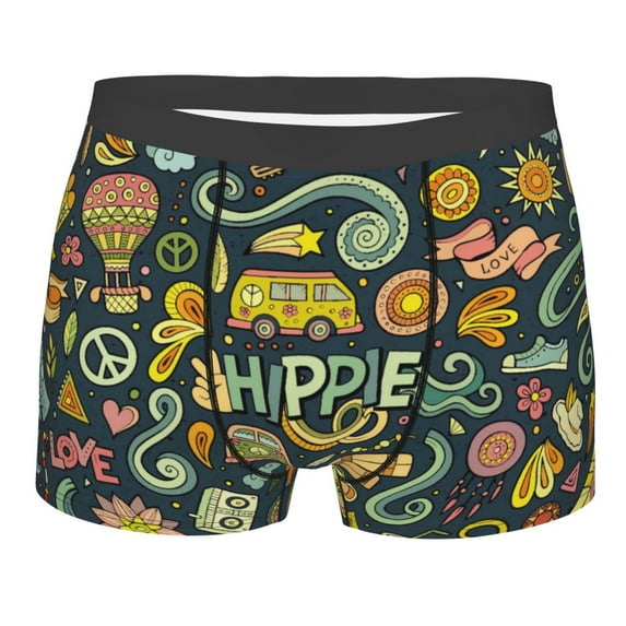 Fotbe Colorful Hippie Men’s Total Support Pouch Boxer Briefs, X-Temp Cooling, Moisture-Wicking Underwear, Regular, Long-leg and Trunk-Medium