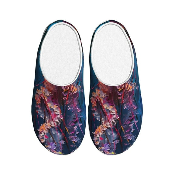 Fotbe Colorful Jellyfish Abstract Pattern Women's Fuzzy Curly Fur Memory Foam Loafer Slippers Indoor Outdoor Slippers Winter Home Shoes-35/36