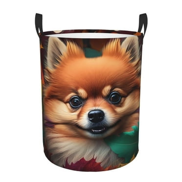 Fotbe Colorful Leaf Chihuahua Laundry Basket with Handles, Waterproof Large Laundry Hamper, Wash Bag for Corner Dorm, Rolling Laundry Basket with Handles-Small