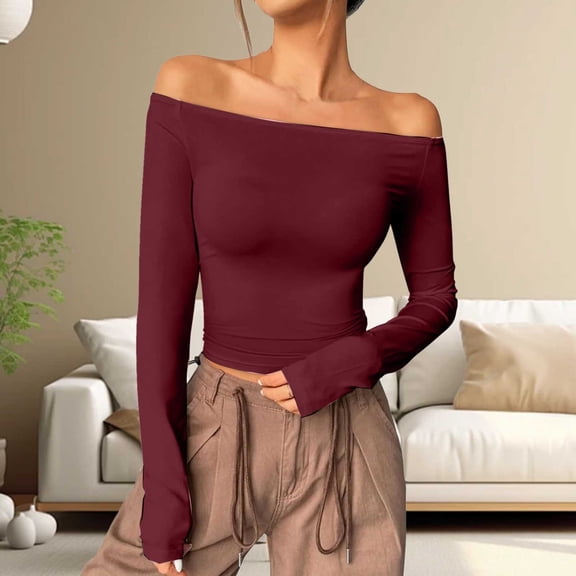 Womens Off The Shoulder Tops Long Sleeve Basic T Shirts Going Out Cute Fall Fashion 2024 Mens Long Sleeve Thermal Shirts Thermal Long Sleeve Men Pack Mens Ski Thermals Top And Bottom Set Thermal