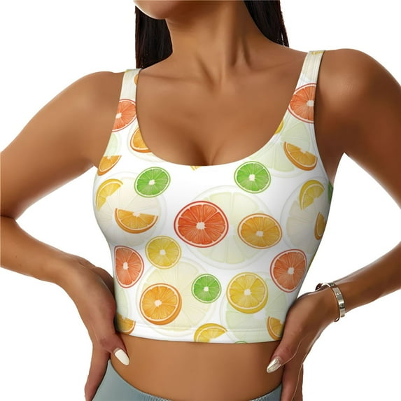 Fotbe Colorful Lemons Pattern Womens' Sports Bra Longline Wirefree Padded with Medium Support Sports Moisture-Wicking Workou Vest,Tank Top-Small