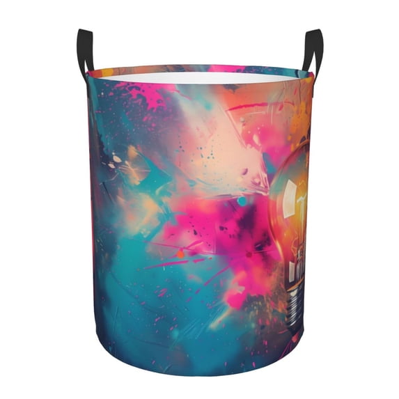 Fotbe Colorful Lightbulb Abstract Pattern Laundry Basket with Handles, Waterproof Large Laundry Hamper, Wash Bag for Corner Dorm, Rolling Laundry Basket with Handles-Small