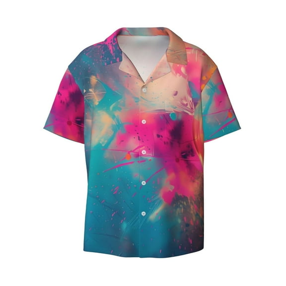Fotbe Colorful Lightbulb Abstract print Short Sleeve Button Down Shirts for Men Casual Summer Beach Wrinkle Free Shirt-X-Large