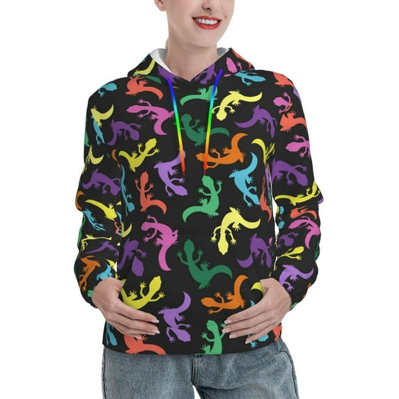 Fotbe Colorful Lizards Pattern Womens Long Sleeve Hoodie, Pullover Hooded Sweatshirt, Kangaroo Pocket Hoodie with Eye-catching Drawstrings-Small