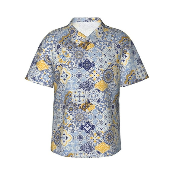 Fotbe Colorful Mandalas Hawaiian Shirt for Men Unisex Summer Beach Casual Short Sleeve Cotton Linen Button Down Shirts-XX-Large