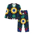 thumbnail image 1 of Fotbe Colorful Mexican Flower Pattern Long Sleeve Pajama Set for Women,Sleepwear Set,2-piece Loungewear Set,Soft PJs Comfy Nightwear with Pockets -Medium, 1 of 7