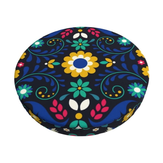 Fotbe Colorful Mexican Flower Stool Covers Round,Waterproof Round Bar Stool Covers Bar Chair Covers Washable Stool Cushion Slipcover for 12-14 Inch Chair-13 inch