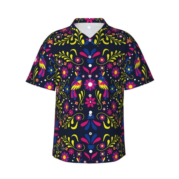 Fotbe Colorful Mexican Hawaiian Shirt For Men Unisex Summer Beach Casual Short Sleeve Cotton Linen Button Down Shirts-Xx-Large