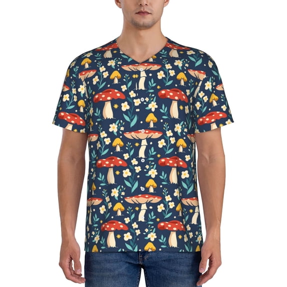 Fotbe Colorful Mushrooms Baseball Jersey Shirt for Men and Women, Casual Short Sleeves Button Down T-Shirt-Small