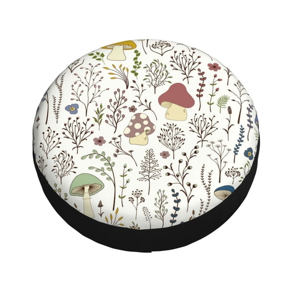 Fotbe Colorful Mushrooms and Plants Spare Tire Cover Thickening Universal Fit for Jeep, Trailer, RV, SUV, Truck, Tough Tire Wheel Soft Cover-15 inch