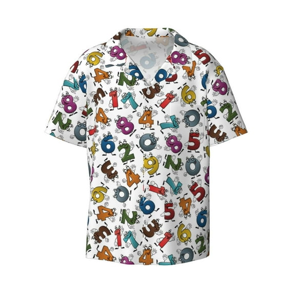 Fotbe Colorful Numbers print Short Sleeve Button Down Shirts for Men Casual Summer Beach Wrinkle Free Shirt-XX-Large