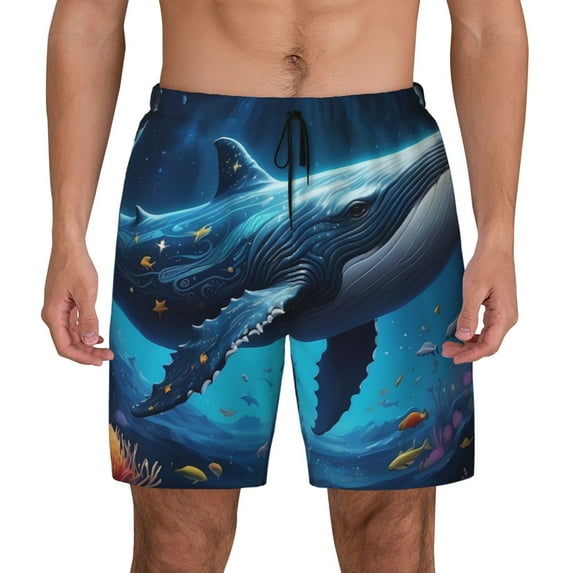 Fotbe Colorful Ocean Whale Men’s Swim Trunks Quick Dry Swim Shorts Board Shorts with Mesh Lining-Large