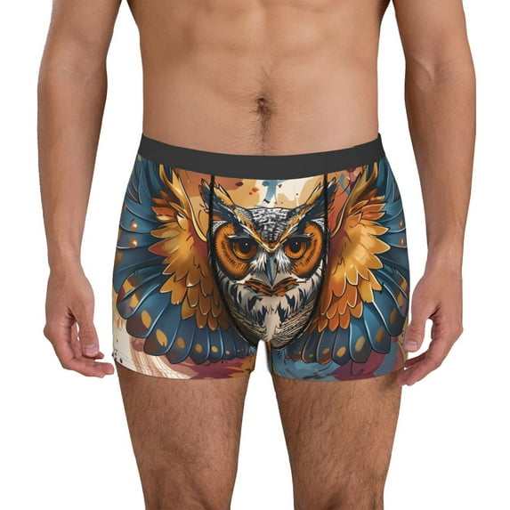 Fotbe Colorful Owl Tattoo Art Men’s Total Support Pouch Boxer Briefs, X-Temp Cooling, Moisture-Wicking Underwear, Regular, Long-leg and Trunk-Large