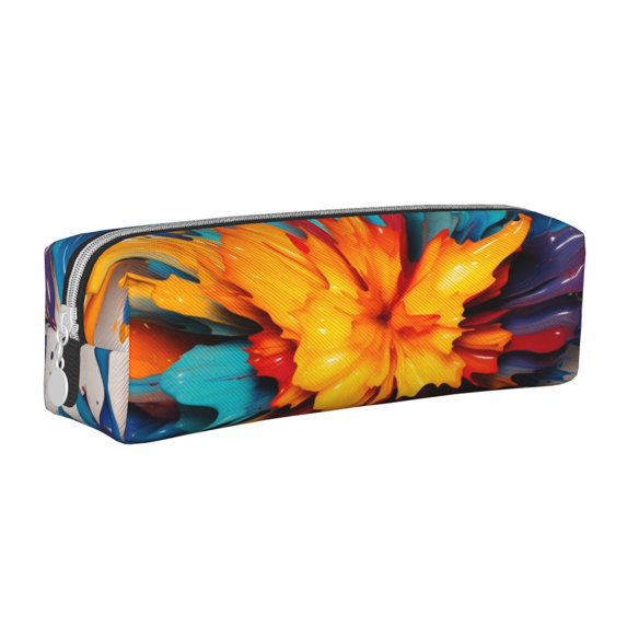 Fotbe Colorful Paint Print Pattern Leather Pencil Case, Pencil Pouch with Durable Zipper, Compact and Stylish Organizer for Stationery, Art Supplies, Travel Essentials