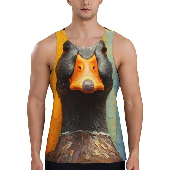 Fotbe Colorful Painted Duck Pattern Men's Quick Dry Workout Tank Top Gym Muscle Tee Fitness Bodybuilding Sleeveless T Shirt Breathable Workout Shirt-3X-Large