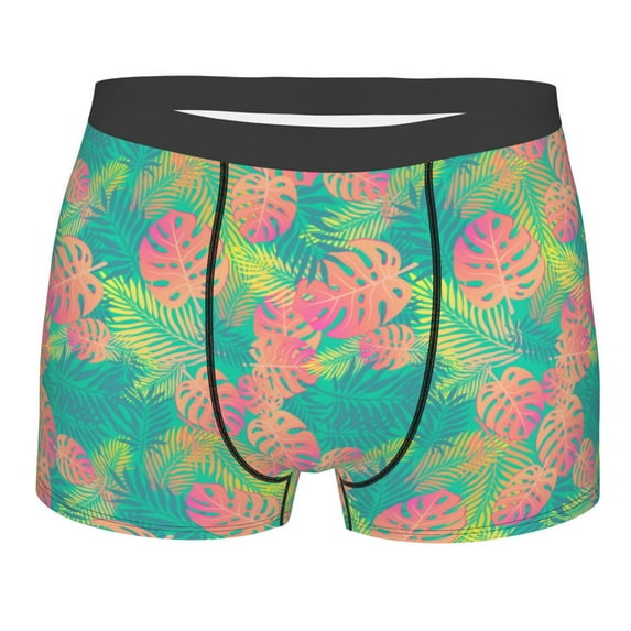 Fotbe Colorful Palm Leaves Men’s Total Support Pouch Boxer Briefs, X-Temp Cooling, Moisture-Wicking Underwear, Regular, Long-leg and Trunk-X-Large