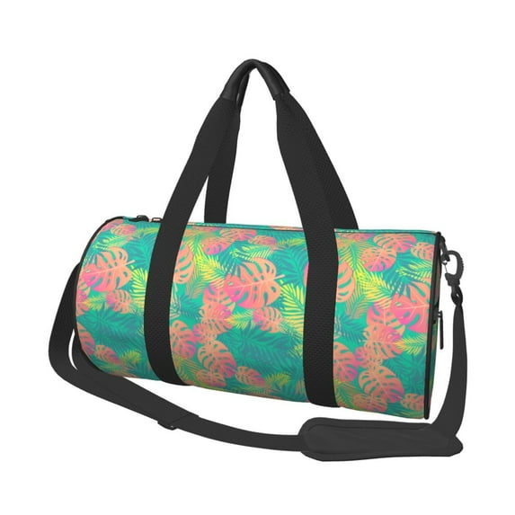 Fotbe Colorful Palm Leaves Pattern Foldable Sports Gym Bag with Wet Dry Pocket, Ultralight Travel Bag, Large Capacity Duffel Bag, Splash Proof Carry on Bag, Overnight Bag, Weekender Bag