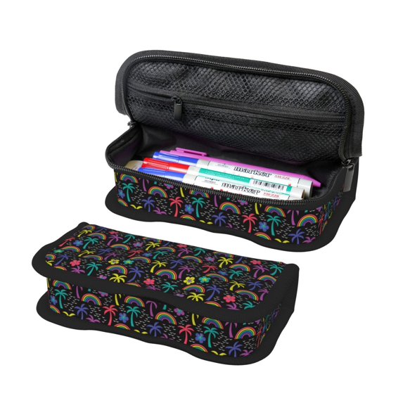 Fotbe Colorful Palms Pattern Pencil Case,Canvas Pen Case, Multi- Slot Pencil Pouch, Portable Pencil Bag, Pen Case for& Office, Makeup Bag ,Zipper Pouch
