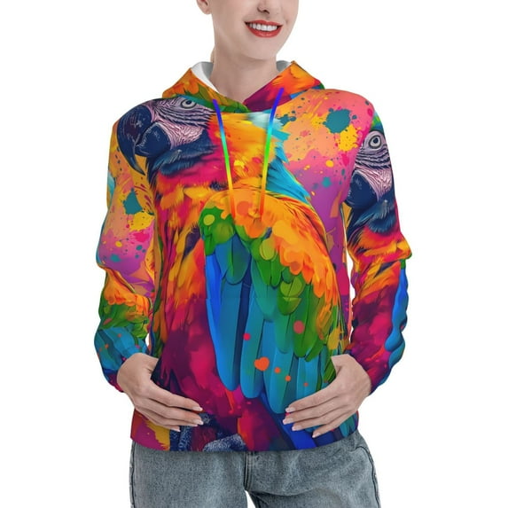 Fotbe Colorful Parrot Jungle Dream A Pattern Womens Long Sleeve Hoodie, Pullover Hooded Sweatshirt, Kangaroo Pocket Hoodie with Eye-catching Drawstrings-Large