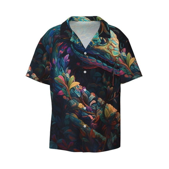 Fotbe Colorful Patterned Snake print Short Sleeve Button Down Shirts for Men Casual Summer Beach Wrinkle Free Shirt-Small