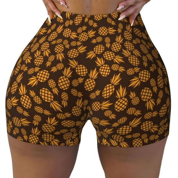 Fotbe Colorful Pineapple Seamless Shorts, Womens Workout Shorts High Waist Stretch Booty Short for Gym/Yoga/Running/Biking-Large