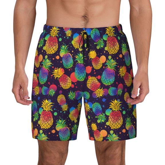 Fotbe Colorful Pineapples1 Men’s Swim Trunks Quick Dry Swim Shorts Board Shorts with Mesh Lining-Small