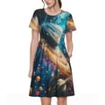 thumbnail image 1 of Fotbe Colorful Planet Universe Pattern Dress Casual Womens Fashion Short Sleeve Maxi Dress T Shirt Dress Striped Long Color Block Maxi Dress, 1 of 6