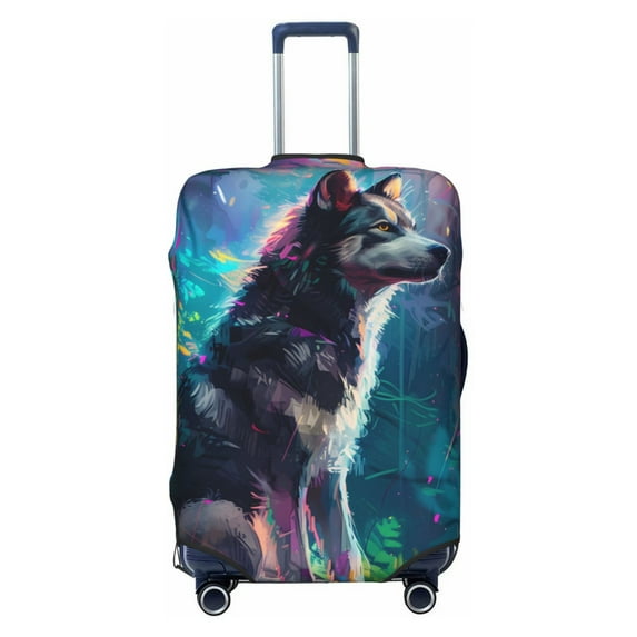 Fotbe Colorful Plant Wolf Luggage Cover Protector,Suitcase Protector,Scratch and Dirt Resistant,Fits 18-32 Inch Luggage-X-Large