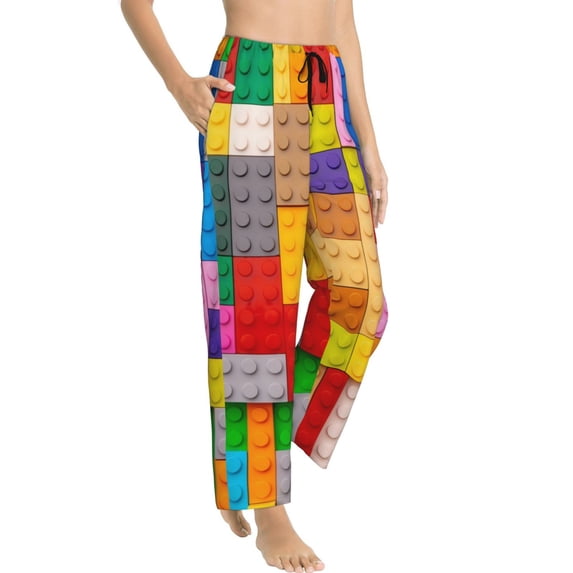 Fotbe Colorful Plastic Blocks Pattern Women's Pajama Pants,Sleepwear Pants,Pj Bottoms Drawstring And Pockets-Large
