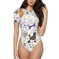 thumbnail image 1 of Fotbe Colorful Poodle Dog Women's Crew Neck Short Sleeves Bodysuit Tops Round Neck Slim Sleeveless Soft Comfortable Basic-X-Large, 1 of 9