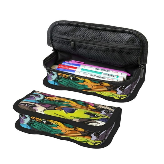 Fotbe Colorful Pug Pattern Pencil Case,Canvas Pen Case, Multi- Slot Pencil Pouch, Portable Pencil Bag, Pen Case for& Office, Makeup Bag ,Zipper Pouch