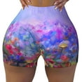 thumbnail image 1 of Fotbe Colorful Purple Cosmos Flower Seamless Shorts, Womens Workout Shorts High Waist Stretch Booty Short for Gym/Yoga/Running/Biking-Large, 1 of 9