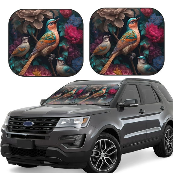 Fotbe Colorful Rose Bird 2-Piece Car Windshield Sun Shade | Sun Blocker for Car Windshield | Foldable Automotive Interior Accessories for Sun Protection-Large
