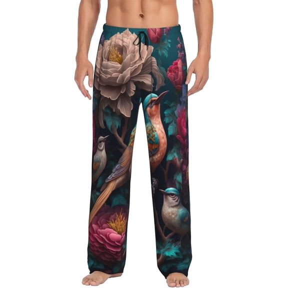 Fotbe Colorful Rose Bird Men's Pajama Pants,Sleepwear Pants,Pj Bottoms Drawstring And Pockets-Large
